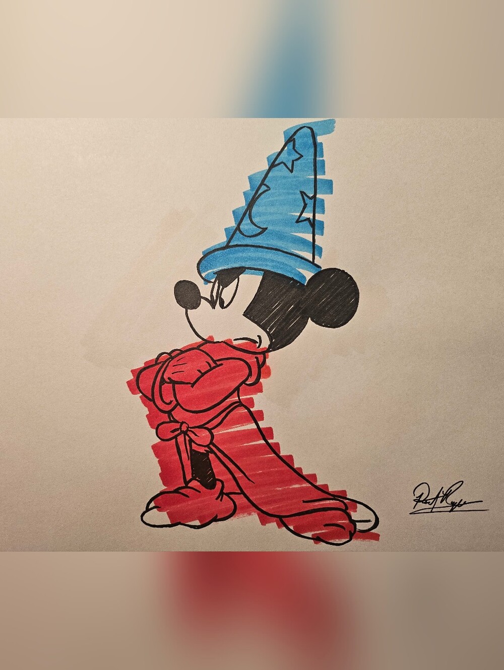 Disney Sorcerer Mickey Fantasia Color Ink Drawing/Sketch Animation Art Signed